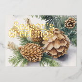Evergreen Pine Cones Season's Groeten Rustiek Folie Feestdagenkaart (Voorkant)