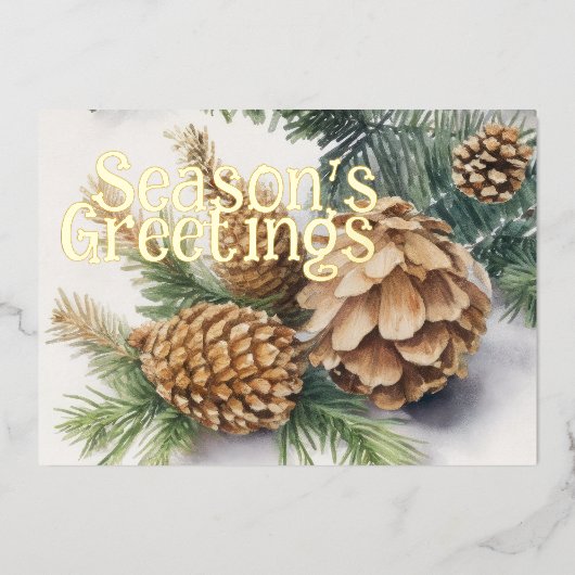 Evergreen Pine Cones Season's Groeten Rustiek Folie Feestdagenkaart (Voorkant)