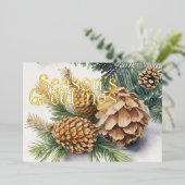 Evergreen Pine Cones Season's Groeten Rustiek Folie Feestdagenkaart (Staand Voorkant)