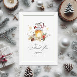 Evergreen Pine en Holly Winter Wedding Bedankkaart<br><div class="desc">Spreek je dankbaarheid uit met deze prachtig ontworpen bedankkaart, met een charmante mix van groenblijvende dennen, sparren en waterverf hulst met rode bessen. Perfect voor winter- en vakantie bruiloften, deze kaart vangt de essentie van een rustieke bos viering. Met zijn elegante, feestelijke ontwerp voegt het een oprechte en seizoensgebonden touch...</div>