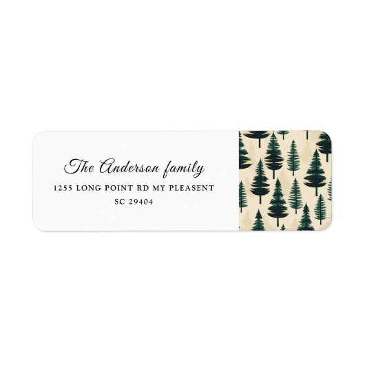 Evergreen Pine in donkergroen en beige Etiket (Voorkant)