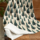 Evergreen Pine in donkergroen en beige Sherpa Deken