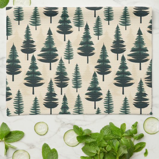 Evergreen  Pine in donkergroen en beige Theedoek (Gevouwen)