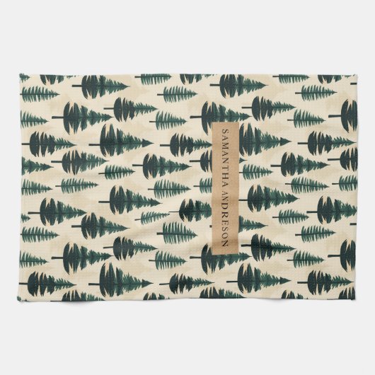 Evergreen  Pine in donkergroen en beige Theedoek (Horizontaal)