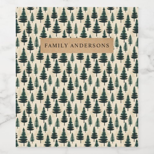 Evergreen Pine in donkergroen en beige Wijn Etiket (Enkel label)