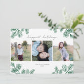 Evergreen Pine Modern Minimal 3 Foto Kerstmis Feestdagenkaart (Staand voorkant)