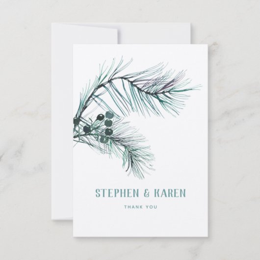Evergreen Pine naalden Elegante bruiloft Dank u Bedankkaart (Voorkant)