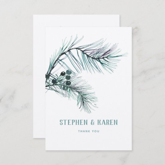 Evergreen Pine naalden Elegante bruiloft Dank u Bedankkaart (Voorkant / Achterkant)