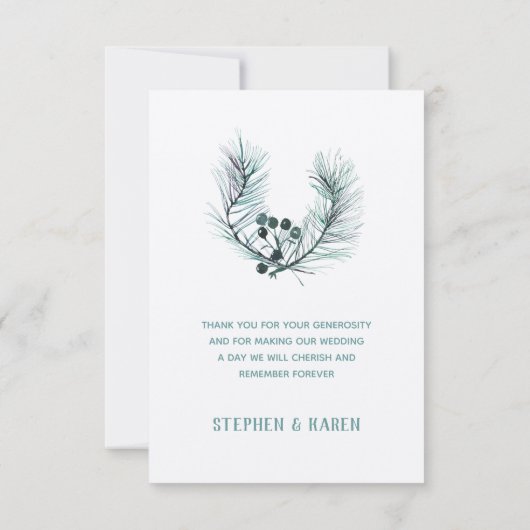 Evergreen Pine naalden Elegante bruiloft Dank u Bedankkaart (Achterkant)