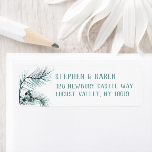 Evergreen Pine Needles Elegant Return Address Etiket (Insitu)