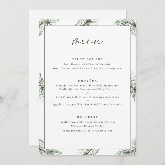 Evergreen Pine Tree-feestdag Menu (Voorkant / Achterkant)