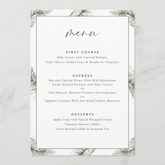 Evergreen Pine Tree-feestdag Menu (Voorkant)