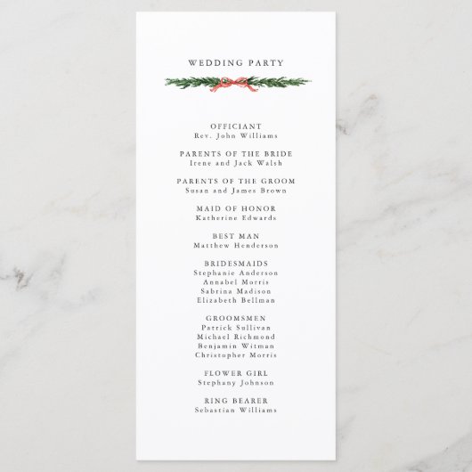 Evergreen Pine Wreath Wedding Ceremony Program Programmakaart (Achterkant)