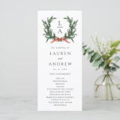 Evergreen Pine Wreath Wedding Ceremony Program Programmakaart (Staand voorkant)