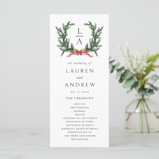 Evergreen Pine Wreath Wedding Ceremony Program Programmakaart (Staand voorkant)