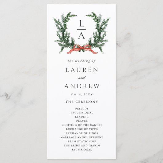 Evergreen Pine Wreath Wedding Ceremony Program Programmakaart (Voorkant)