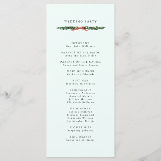 Evergreen Pine Wreath Wedding Mint Green Ceremony Programmakaart (Achterkant)