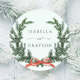 Evergreen Pine Wreath Wedding Mint Green Ronde Sticker