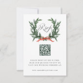 Evergreen Pine Wreath Wedding QR Code RSVP Kaartje (Voorkant)