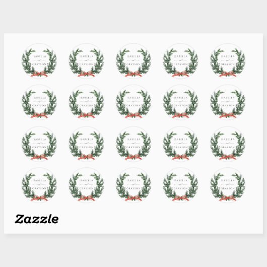 Evergreen Pine Wreath Wedding Ronde Sticker (Vel)