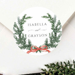 Evergreen Pine Wreath Wedding Ronde Sticker