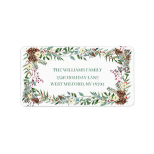 Evergreen Pinecone Floral-kerstadres Etiket