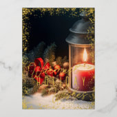 Evergreen Pinecone Kerst Lantaarn Kaars Folie Feestdagenkaart (Voorkant)