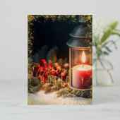 Evergreen Pinecone Kerst Lantaarn Kaars Folie Feestdagenkaart (Staand Voorkant)