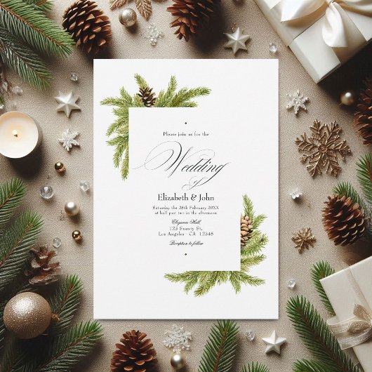 Evergreen Pines Winter Wonderland Wedding QR Code Kaart