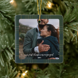 Evergreen Plaid Verloving | Rustic Flannel Tartan Keramisch Ornament