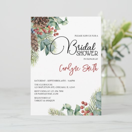 Evergreen Poinsettia Elegant Winter Vrijgezellenfe Kaart (Staand voorkant)