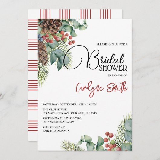 Evergreen Poinsettia Elegant Winter Vrijgezellenfe Kaart (Voorkant / Achterkant)