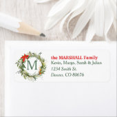 Evergreen Poinsettia Monogram Kerstmis Wreath Etiket (Insitu)