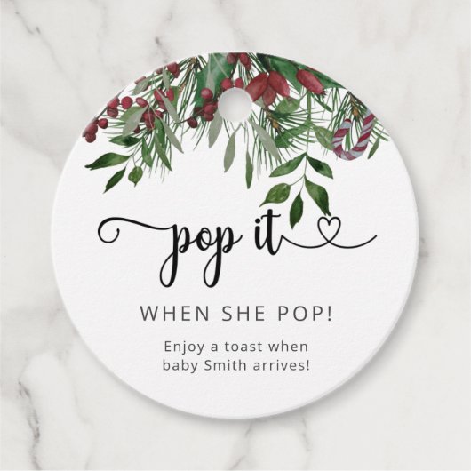 Evergreen Pop het als ze baby shower pop Bedankjes Labels (Voorkant)