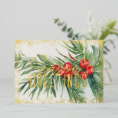Evergreen Red Berries Seizoen Groeten Folie Feestdagenkaart (Staand Voorkant)