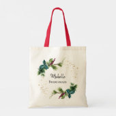 Evergreen Red Berry Winter Weddenschap Bridesmaid  Tote Bag (Achterkant)