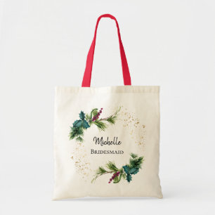 Evergreen Red Berry Winter Weddenschap Bridesmaid Tote Bag