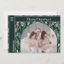Evergreen Ribbon Modern One Photo Christmas Feestdagenkaart