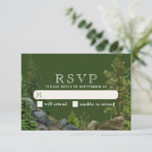 Evergreen Rocky Forest | Rustige Natuur bruiloft RSVP Kaartje (Staand voorkant)