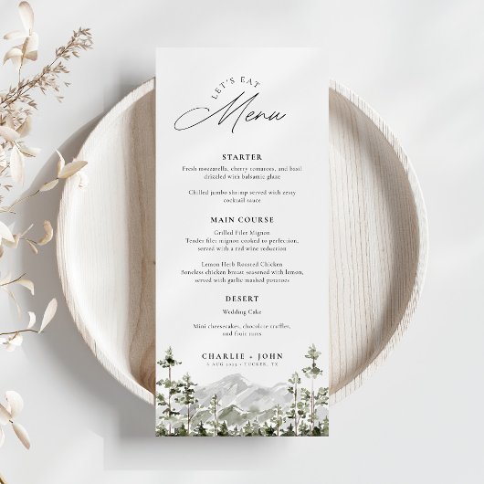Evergreen Rustic Mountain Forest Boho Wedding Menu