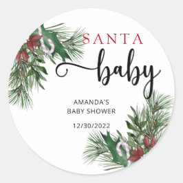 Evergreen Santa baby shower Ronde Sticker