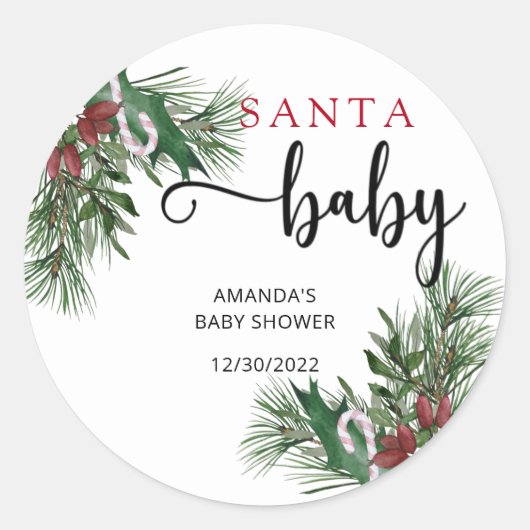 Evergreen Santa baby shower Ronde Sticker (Voorkant)