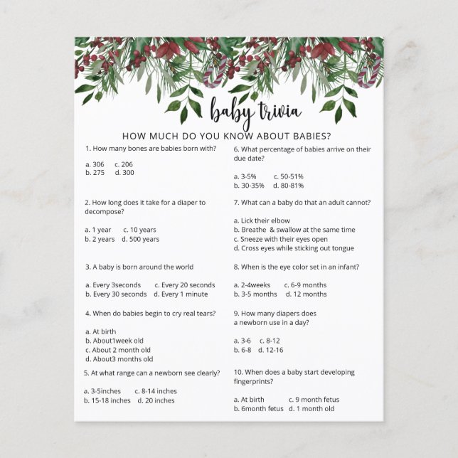 Evergreen Snow Baby Trivia | BABY SHOWER (Voorkant)