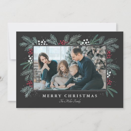 Evergreen Spray-kerstfotokaart Feestdagenkaart (Voorkant)