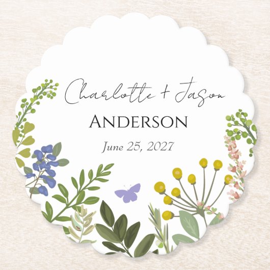 Evergreen Summer Garden Wedding Kartonnen Onderzetters (Voorkant)