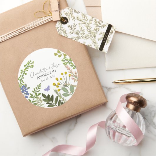 Evergreen Summer Garden Wedding Ronde Sticker (Geschenken)