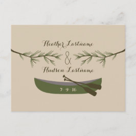 Evergreen takken + kano rustiek Save the date Aankondigingskaart