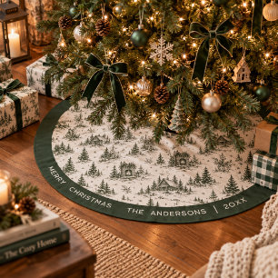 Evergreen Toile Familie Kerstmis Kerstboom Rok