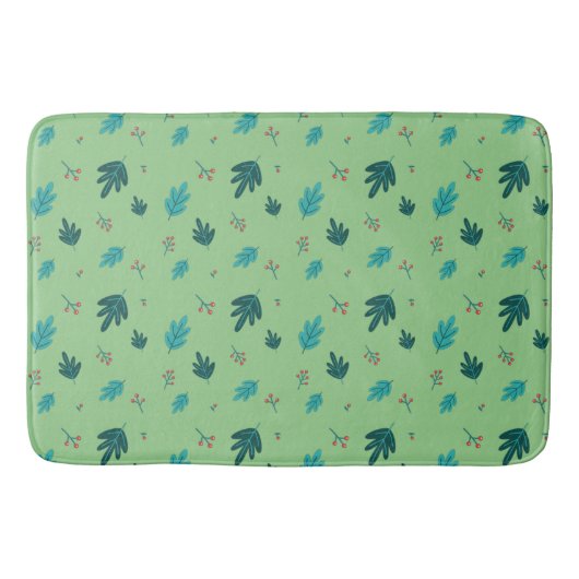 Evergreen Tree Leaves en Red Holly Berries Badmat (Voorkant)