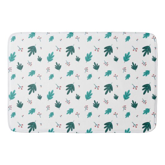 Evergreen Tree Leaves en Red Holly Berries Badmat (Voorkant)